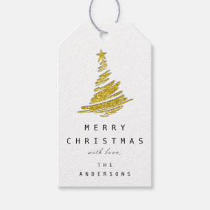 Gold Frohe Weihnachtsbaum glücklich aus Weiß Geschenkanhänger