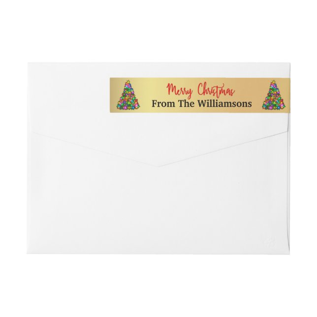 Gold Frohe Weihnachtsbaumen Rücksendeadresse (Rückseite)