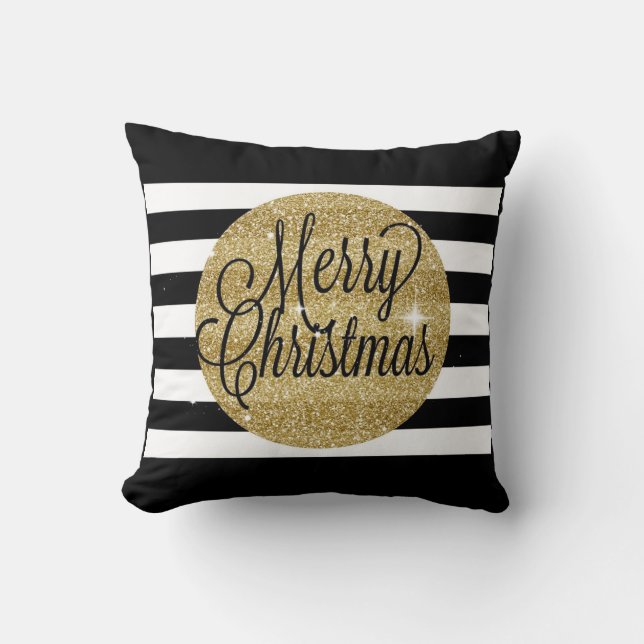 Gold Frohe Weihnachtsbaumkissen Kissen (Vorderseite)