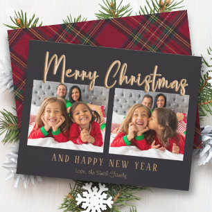 Gold Frohe Weihnachtsblase Buchstaben Kariertes Fo Feiertagskarte
