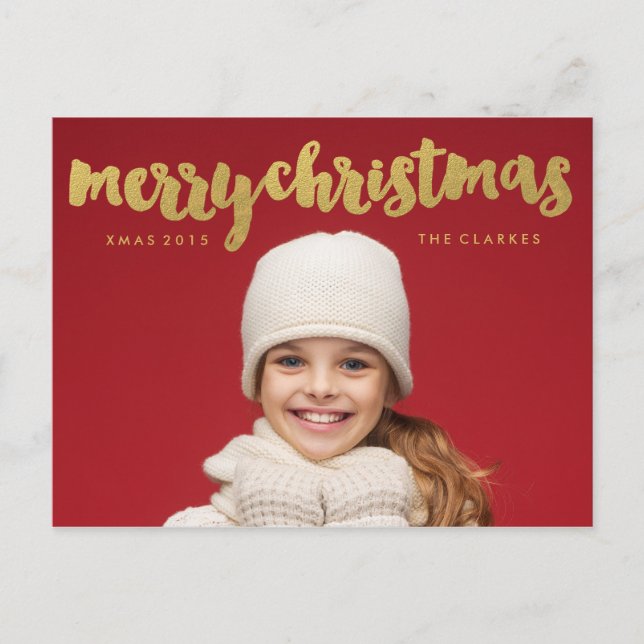 Gold Frohe Weihnachtshandschrift Feiertagspostkarte (Vorderseite)