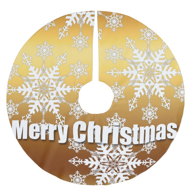 Gold Frohe Weihnachtsschneeflocken - Baumrock Polyester Weihnachtsbaumdecke (Vorderseite)