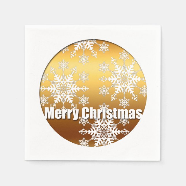 Gold Frohe Weihnachtsschneeflocken Papier Napkin 1 Serviette (Vorderseite)