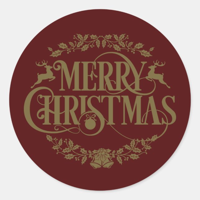 Gold Frohe Weihnachtsschrift Runder Aufkleber (Vorderseite)