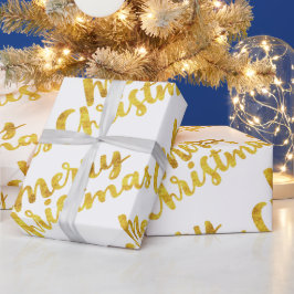 Gold Frohe Weihnachtsskriptkalligraphie auf White Geschenkpapier
