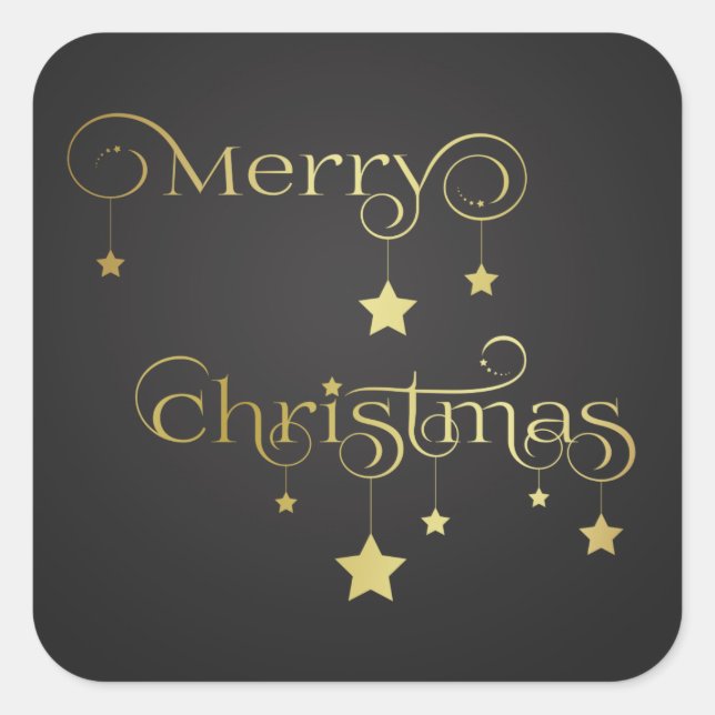 Gold Frohe Weihnachtsstars Quadratischer Aufkleber (Vorderseite)