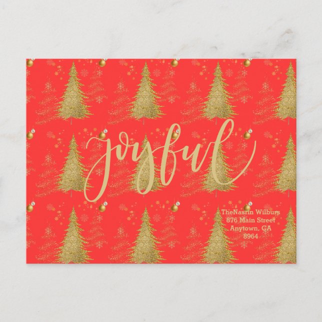 Gold FRÖHLICH auf Roter Weihnachtsfeier  Einladungspostkarte (Vorderseite)