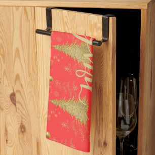Gold FRÖHLICH auf roter Weihnachtsfeier Geschirrtuch