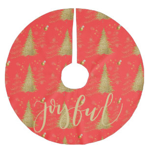 Gold FRÖHLICH auf roter Weihnachtsfeier Polyester Weihnachtsbaumdecke