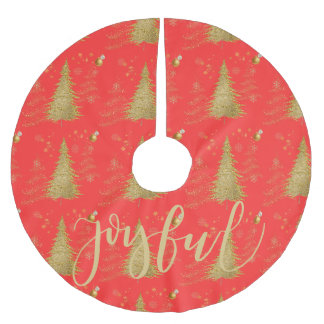 Gold FRÖHLICH auf roter Weihnachtsfeier Polyester Weihnachtsbaumdecke