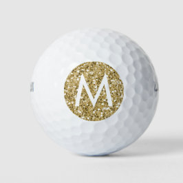 Gold Funkelnd Glitzer Modernes Monogramm Golfball
