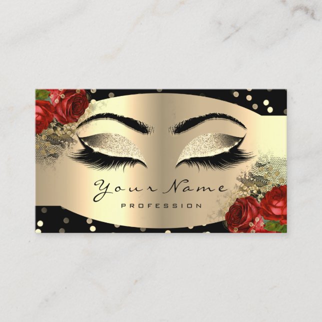 Gold Funkelnd Makeup Artist Lashes Rote Rose Visitenkarte (Vorderseite)