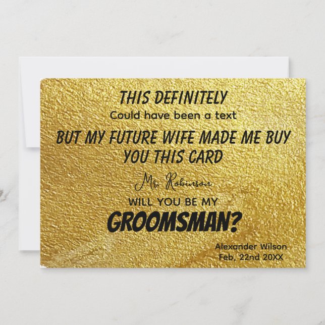 Gold Funny Moderne Personalisierte Trauzeugen Einladung (Vorderseite)
