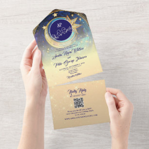 Gold Galaxy Starry Night Wedding All In One Einladung