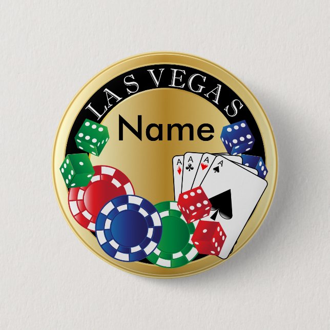 Gold Gambler Las Vegas - Würfel, Karten, Poker Chi Button (Vorderseite)