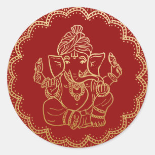 Gold Ganesh Indische Gotteshochzeit Runder Aufkleber