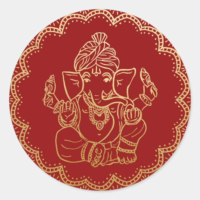 Gold Ganesh | Indische Gotteshochzeit Runder Aufkleber (Vorderseite)