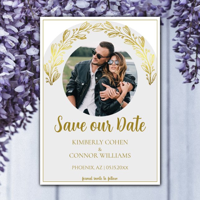 Gold Garland Foto Save the Date (Gold Garland Photo Save the Date)