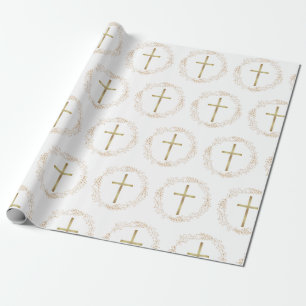 Gold-Garlanden-Christuskreuz-Geschenkpapier Geschenkpapier