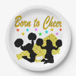 GOLD GEBOREN ZU CHEER MEGAPHONE CHEERLEADER PAPPTELLER