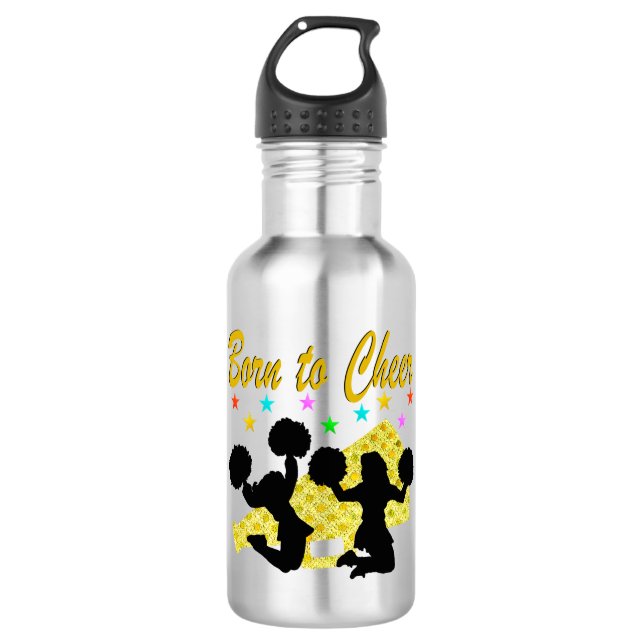 GOLD GEBOREN ZU CHEER MEGAPHONE CHEERLEADER TRINKFLASCHE (Vorderseite)