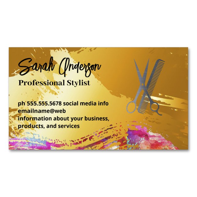 Gold gebürstet | Künstlerisch | Salon Tools Magnetische Visitenkarte (Vorderseite)