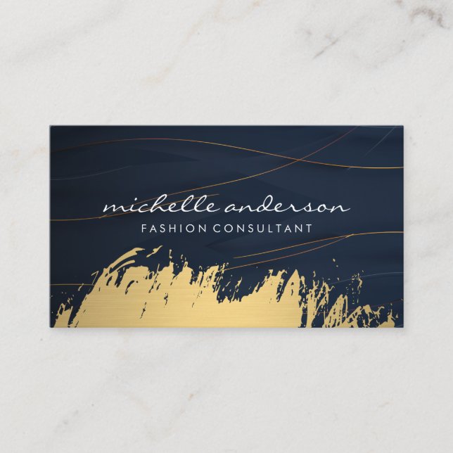 Gold gebürstet | Lux Lines Dark Blue Visitenkarte (Vorderseite)