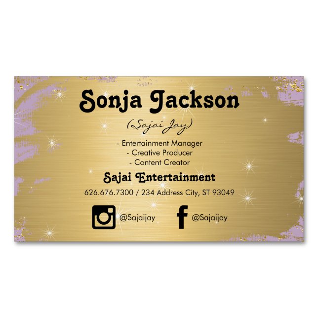 Gold gebürstet und mit Sparkle Lila Magnetische Visitenkarte (Vorderseite)