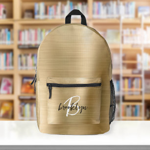 Gold gebürstetes Metall Schwarz Weiß Schrift Monog Bedruckter Rucksack