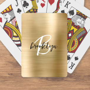 Gold gebürstetes Metall Schwarz Weiß Schrift Monog Spielkarten