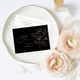Gold geflochtene Blüte auf Black & Gold w Meal UAW RSVP Karte
