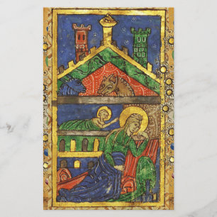 GOLD GELBLOW FLORAL, NATIVITY CHRISTMAS PARCHMENT BRIEFPAPIER