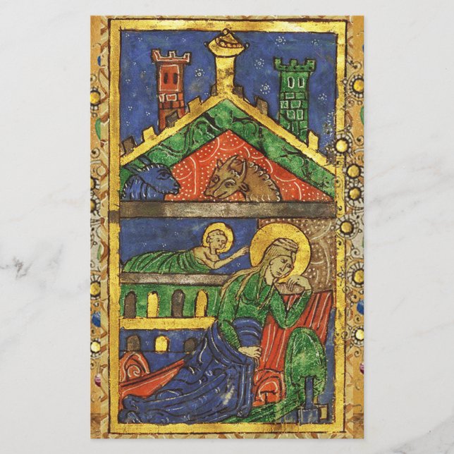 GOLD GELBLOW FLORAL, NATIVITY CHRISTMAS PARCHMENT BRIEFPAPIER (Vorderseite)
