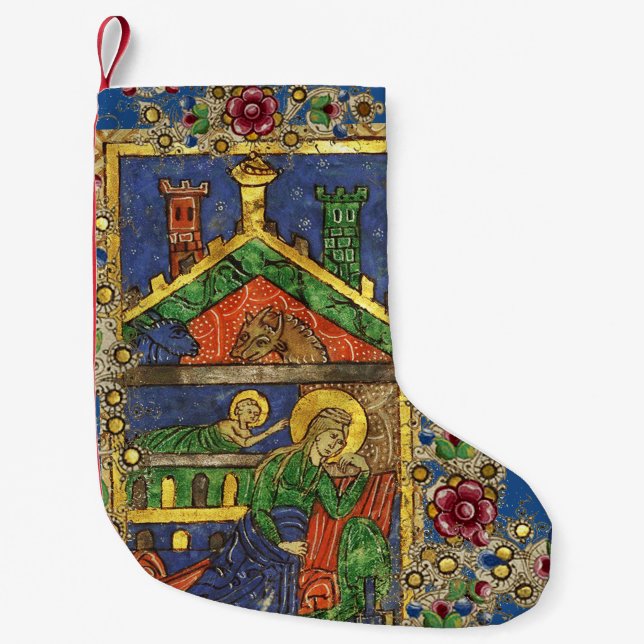 GOLD GELBLOW FLORAL, NATIVITY CHRISTMAS PARCHMENT KLEINER WEIHNACHTSSTRUMPF (Vorderseite)