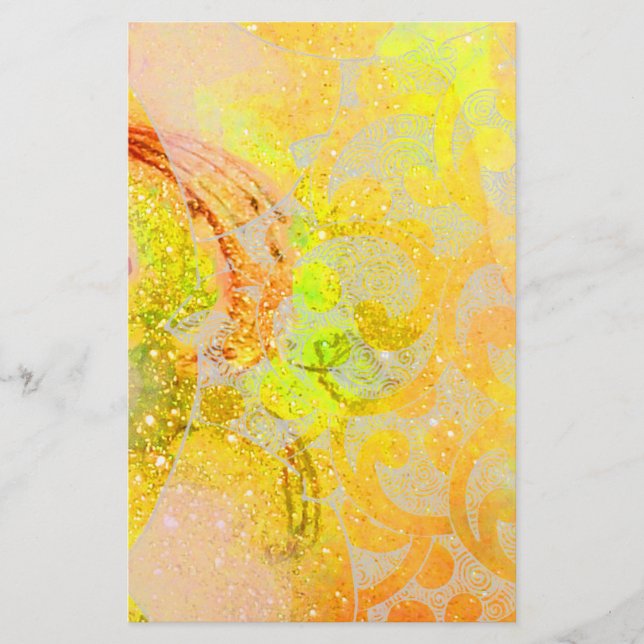 GOLD GELBORANGE ABSTRAKTE WELLEN, BLUMENWIRBEL BRIEFPAPIER (Vorderseite)