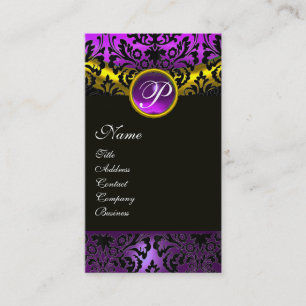 GOLD GELBSCHWARZ LILA AMETHYST DAMASK MONOGRAMM VISITENKARTE