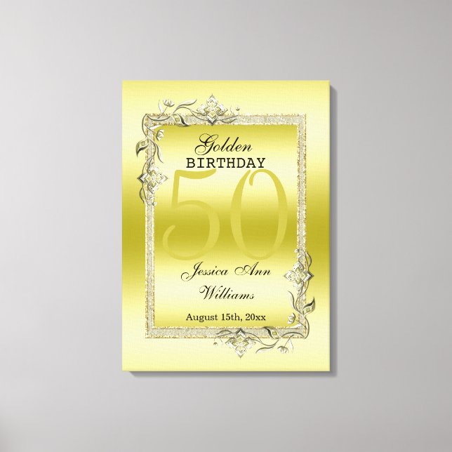 Gold Gem & Glitter 50th Golden Birthday Leinwanddruck (Vorderseite)