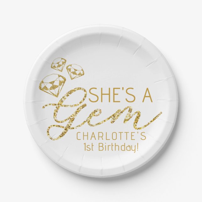 Gold Gem She is Gem Birthday Paper Teller (Vorderseite)