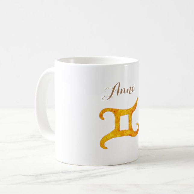 Gold Gemini Astrologie Kaffeetasse (Vorderseite Links)