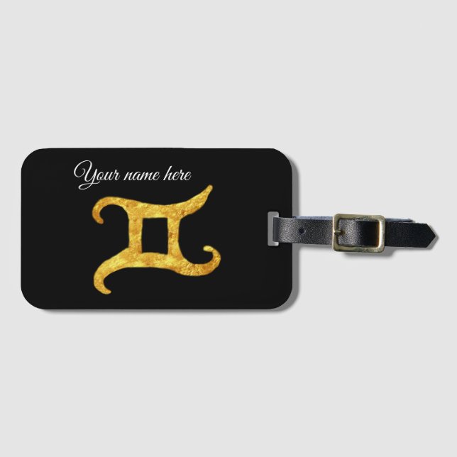 Gold Gemini Astrologie Schild Custom Gepäckanhänger (Vorderseite (Horizontal))