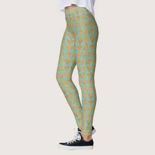 Gold Geo Schritt-  im Freien u. aquamarines Muster Leggings