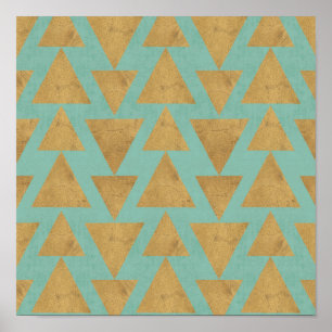 Gold Geo Schritt-  im Freien u. aquamarines Muster Poster