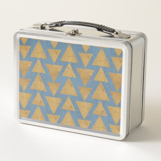 Gold Geo-Schritt-| im Freien u. blaues Muster Metall Lunch Box (Vorderseite)