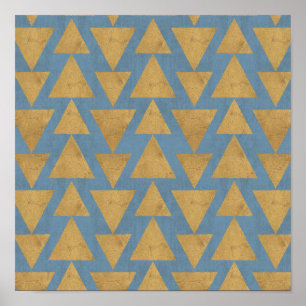 Gold Geo-Schritt-  im Freien u. blaues Muster Poster