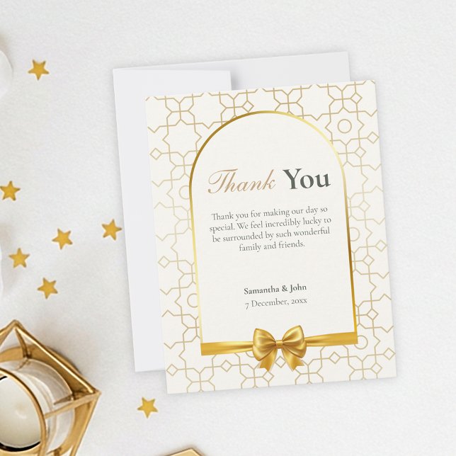 Gold Geometric Arch Photo Wedding Dankeskarte (Gold & Ivory Geometric Art Deco Wedding Thank You Card)