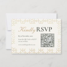 Gold Geometric Arch Wedding RSVP with QR Code