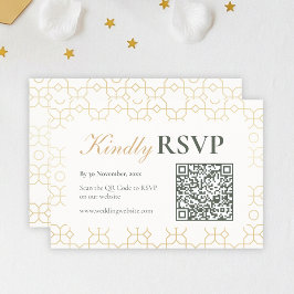 Gold Geometric Arch Wedding RSVP with QR Code Karte