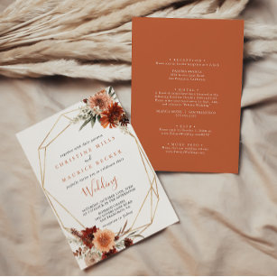 Gold Geometric Boho Floral Front & Back Wedding Einladung