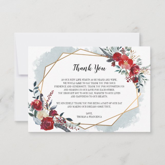 Gold Geometric Boho Floral Wedding Dankeschön Kart Dankeskarte (Vorderseite)