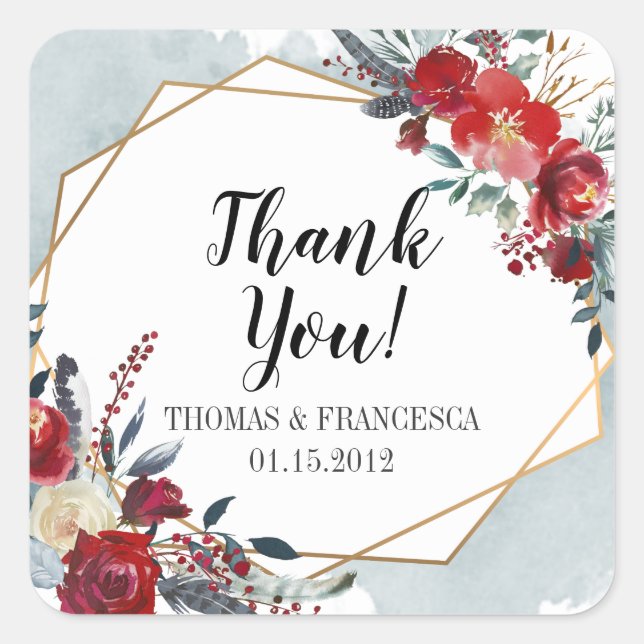 Gold Geometric Boho Floral Wedding Stickers (Vorderseite)